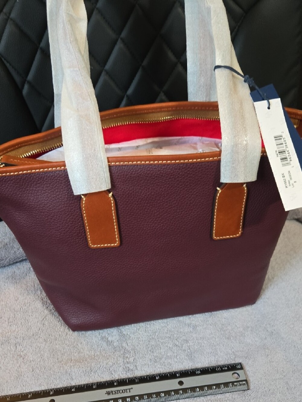 Dooney & Bourke Plum Pebble Leather Satchel with Tan Trim and Gold Hardware - Picture 8 of 9